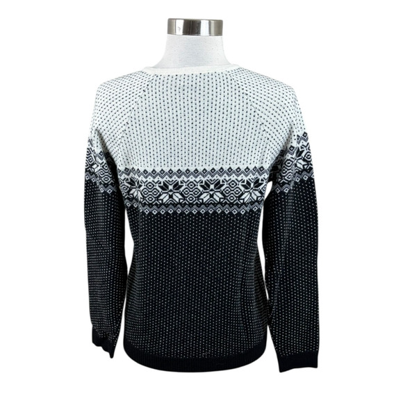 L.L. Bean 100% Cashmere Black White Fair Isle Crewneck Sweater Cozy Classic S - Picture 3 of 4